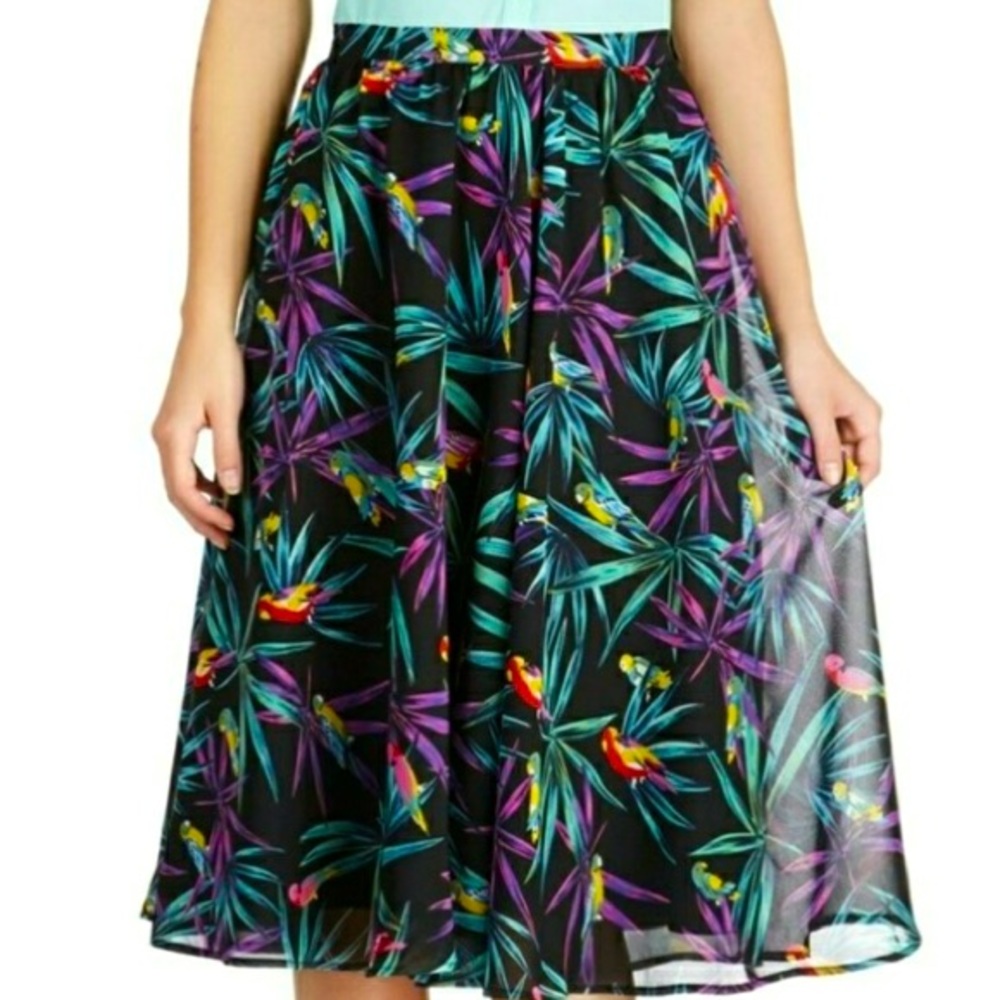 Bettie Page Clothing Tropical Bird Midi Skirt Size S, Gorgeous! Unique Vintage